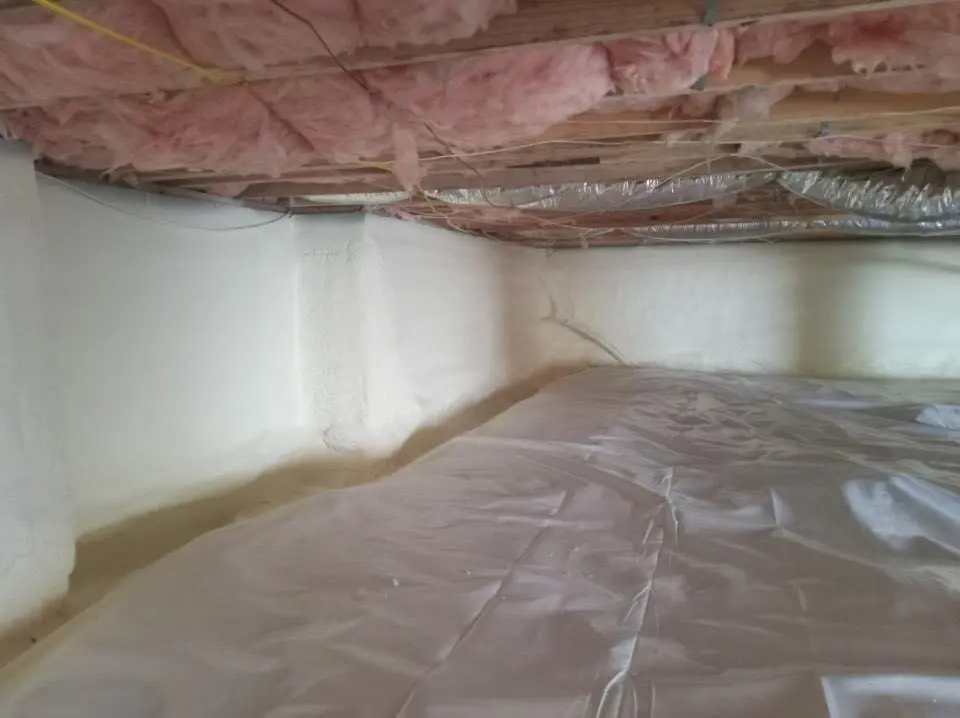 Crawl space encapsulation with closed-cell spray foam for Commercial Roof Restoration in Upland